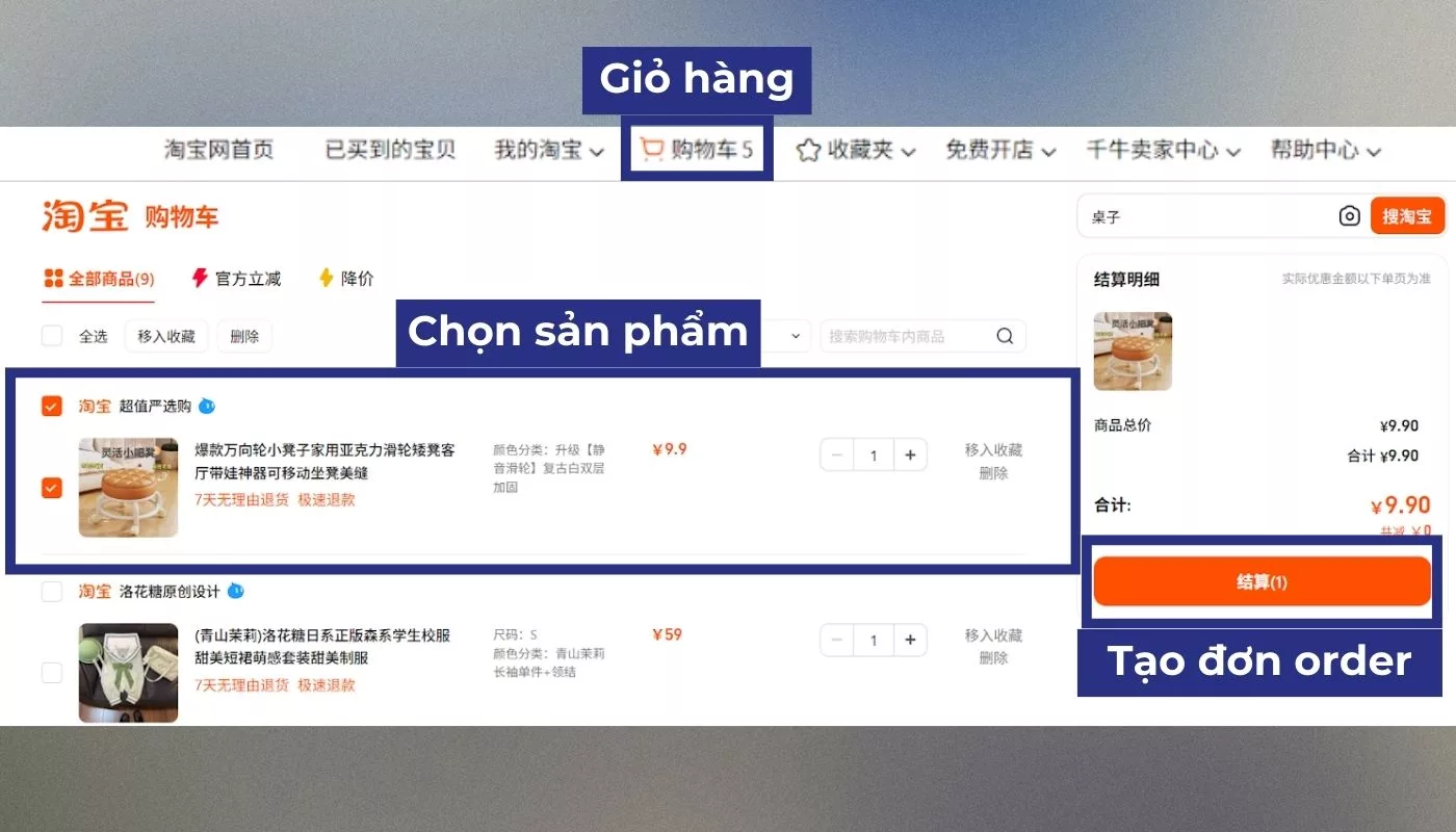 Bước 5 của cách đặt đồ Taobao