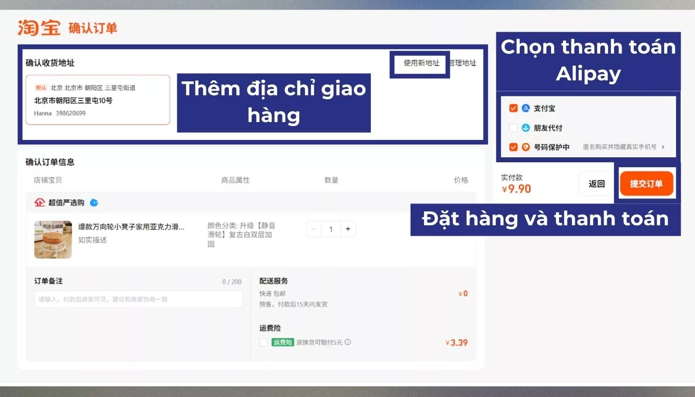 Bước 6 của cách nhập hàng Taobao