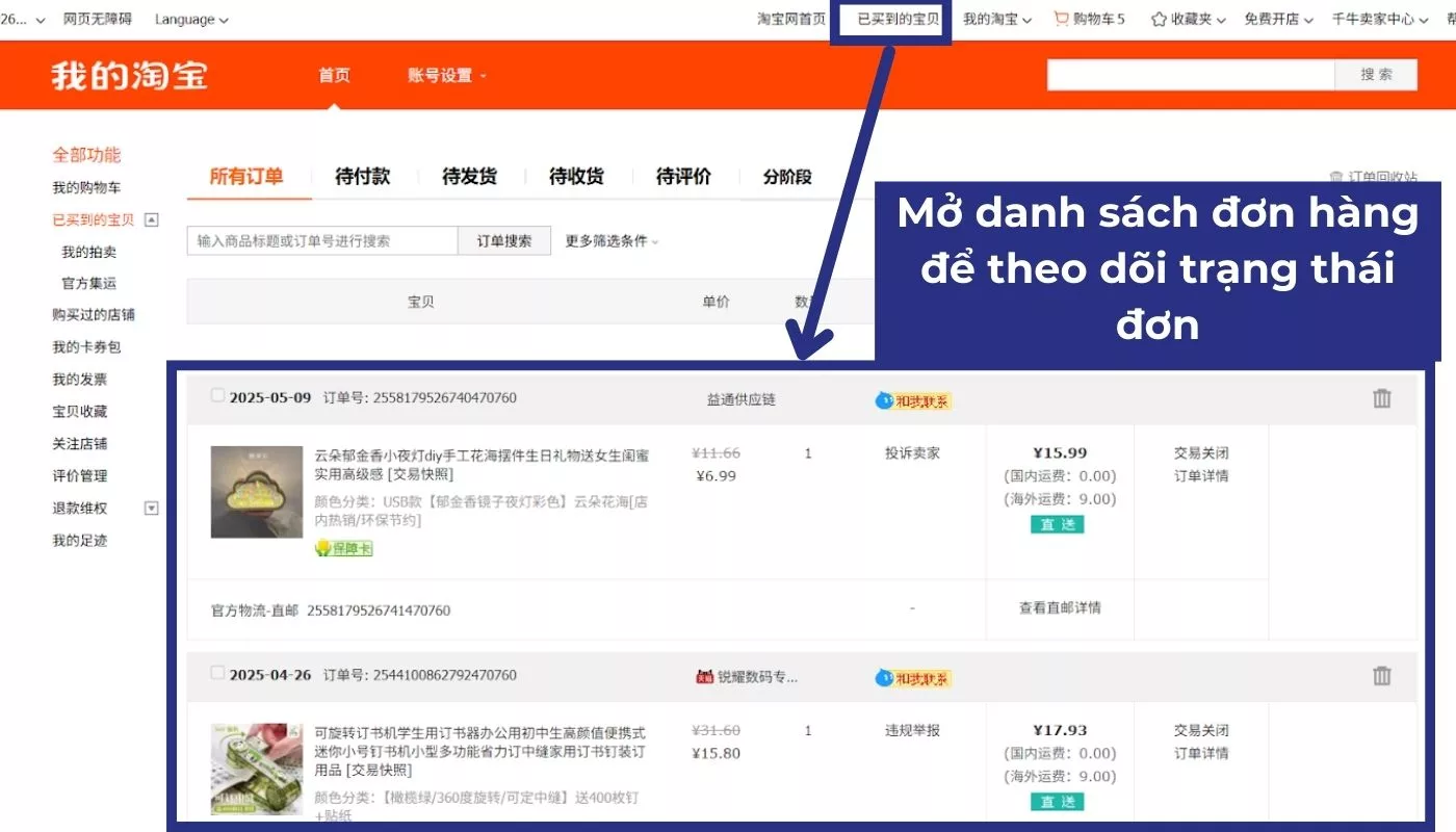 Bước 7 của cách order hàng Taobao về bán