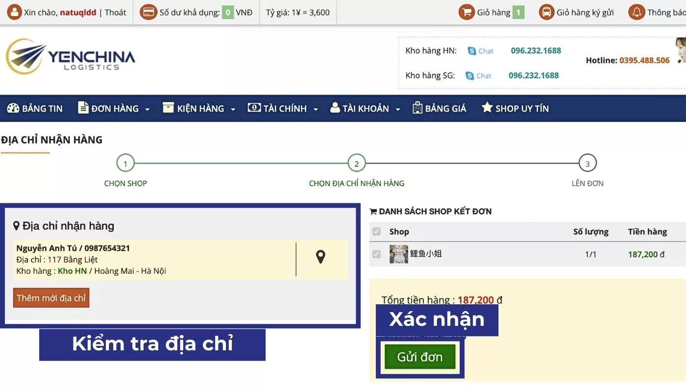 Bước 4 của quy trình nhập hàng Taobao.com tại Yến China