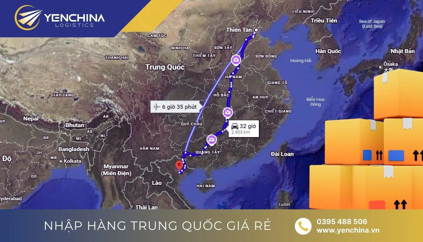 Thời gian trung bình vận chuyển hàng từ Thiên Tân về Việt Nam