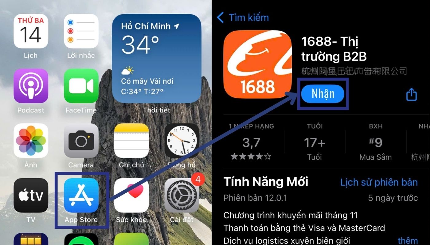 Cách tải app 1688 trên điện thoại iPhone