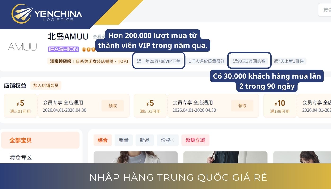 Đánh giá độ uy tín nhà cung cấp trên Taobao dựa trên doanh thu