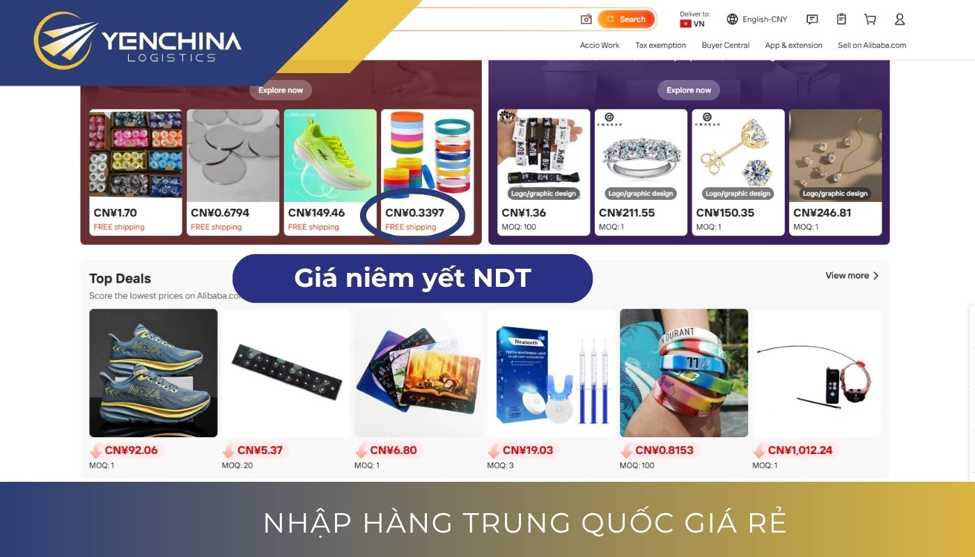 Giá sản phẩm trong cách tính phí order Alibaba