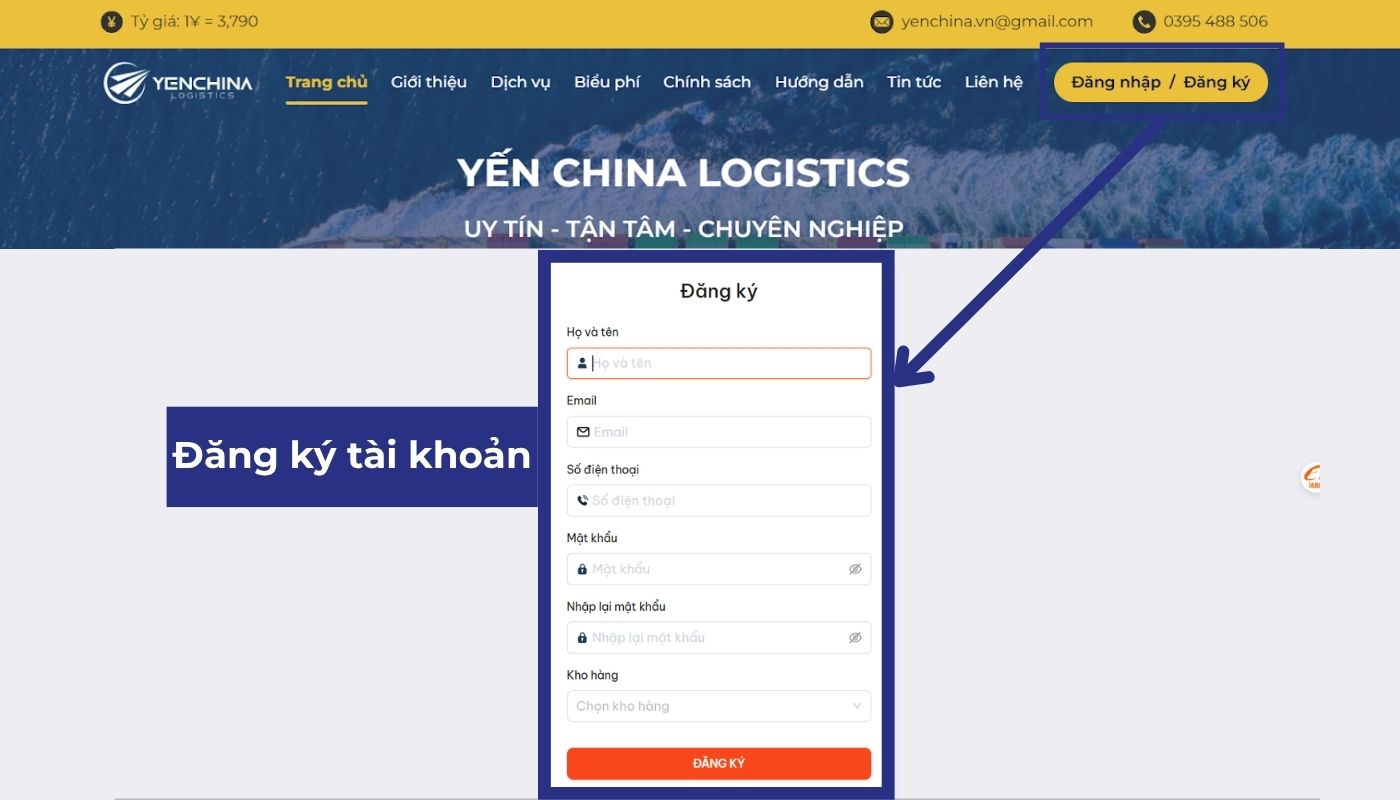 Bước 1: Tạo tài khoản mua hàng China trên website Yến China