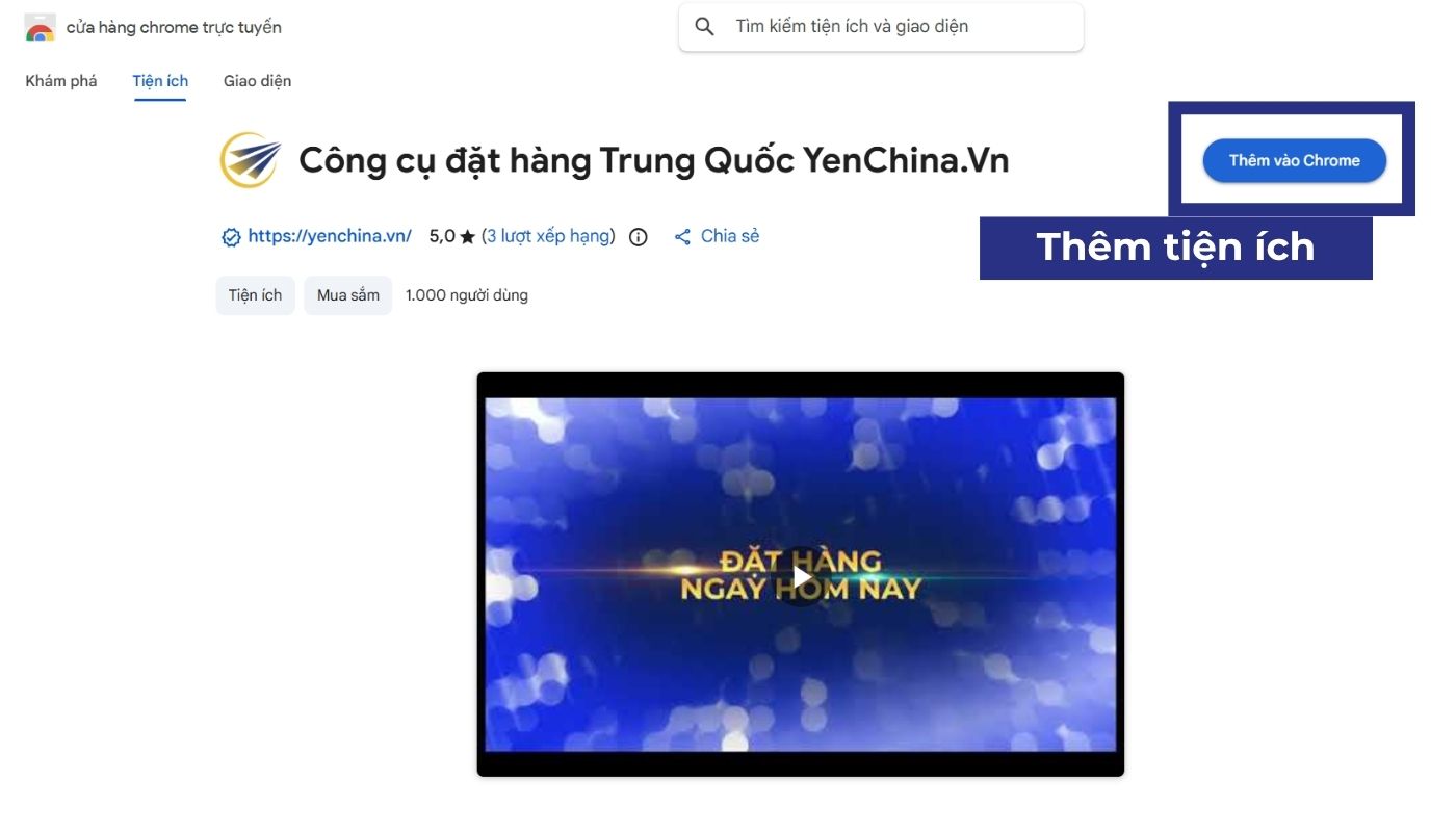 Bước 2: Thêm công cụ đặt hàng hóa China của Yến China
