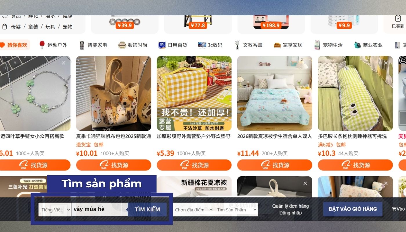 Bươc 3: Tìm sản phẩm cần mua