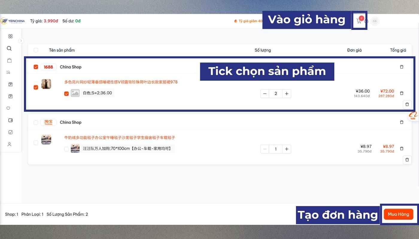 Bước 4: Tạo đơn đặt hàng China