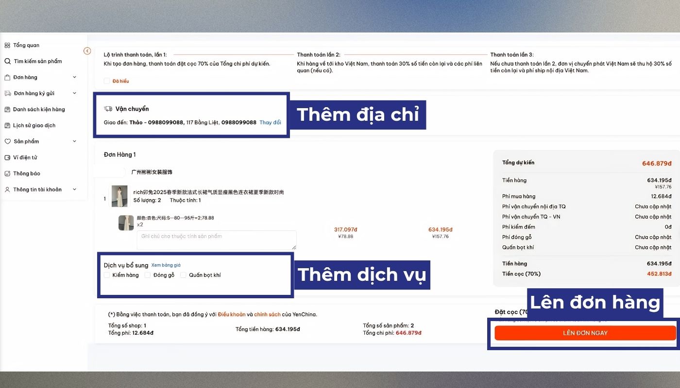 Bước 4 lên đơn mua hàng Alibaba