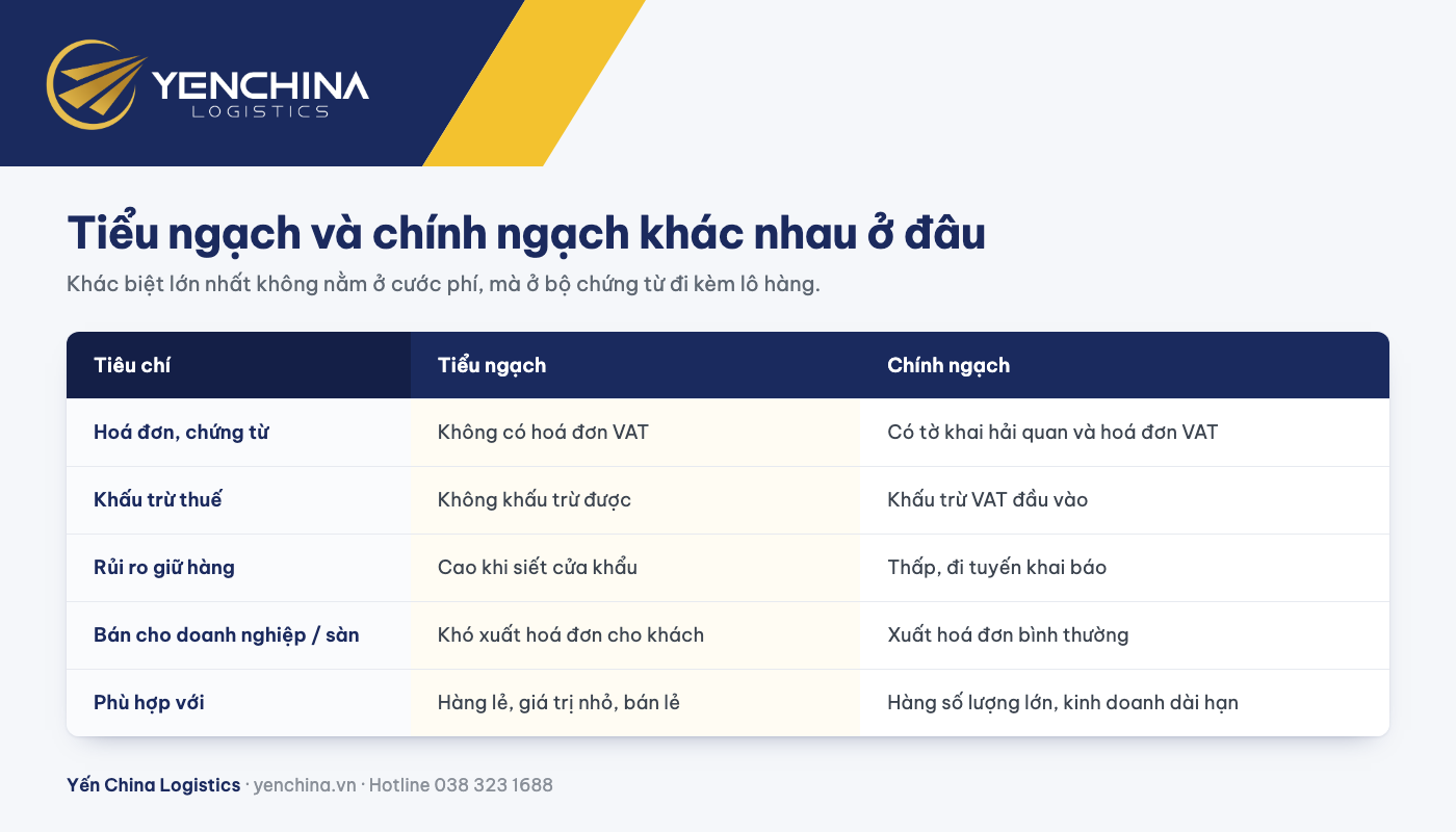 Bảng so sánh tiểu ngạch và chính ngạch 