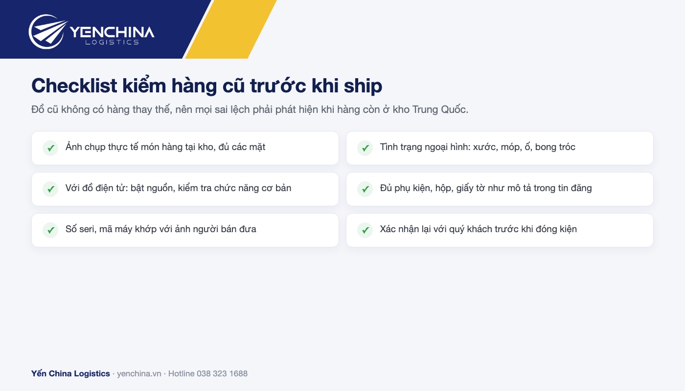 Checklist 6 hạng mục kiểm hàng cũ tại kho Trung Quốc trước khi đóng kiện