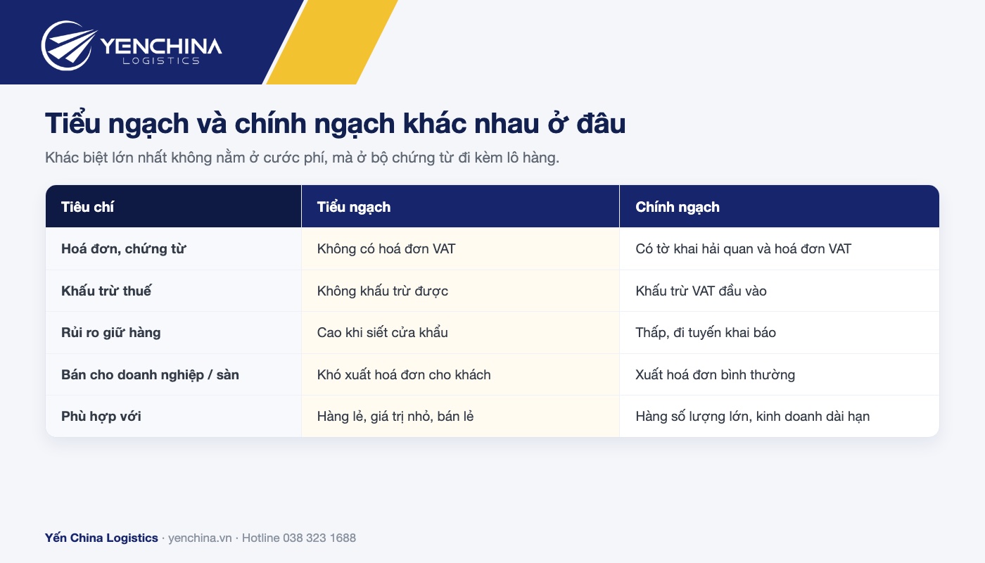 Năm khác biệt giữa tiểu ngạch và chính ngạch