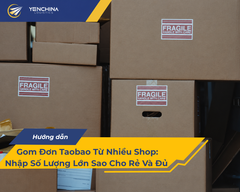Nhiều kiện hàng từ các shop khác nhau chờ gom đơn Taobao tại kho Trung Quốc