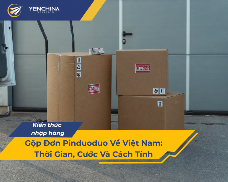 Các kiện hàng từ nhiều shop được gom lại khi gộp đơn Pinduoduo tại kho Trung Quốc