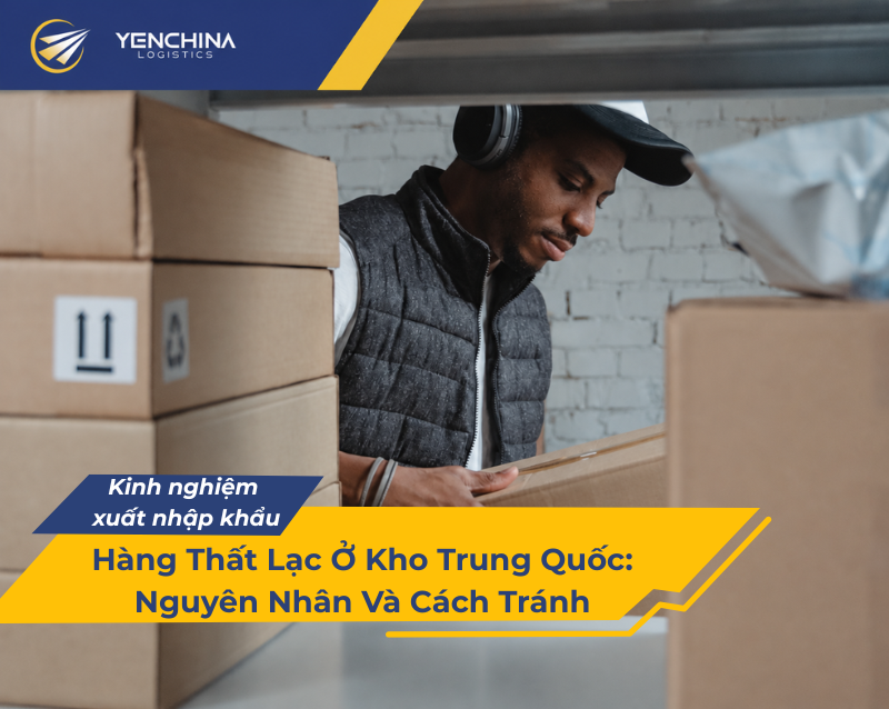 Nhân viên kho kiểm tra thùng hàng để tìm hàng thất lạc ở kho Trung Quốc